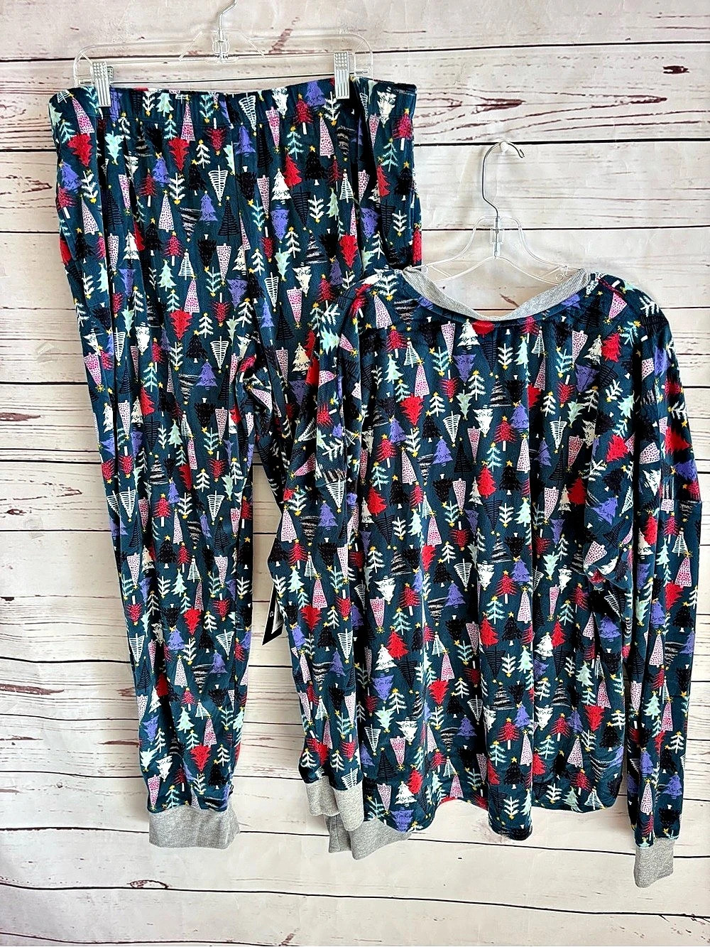 Cuddl Duds Christmas Fleece Pajama Set V-Neck Long Sleeve Jogger Teal XXL NW
